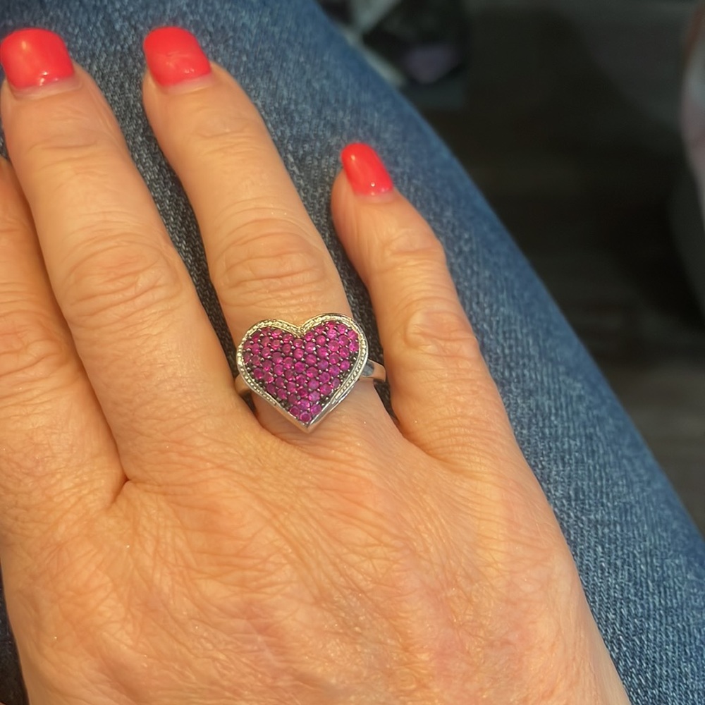 Sterling Silver Pave Ruby Heart Ring - image 2